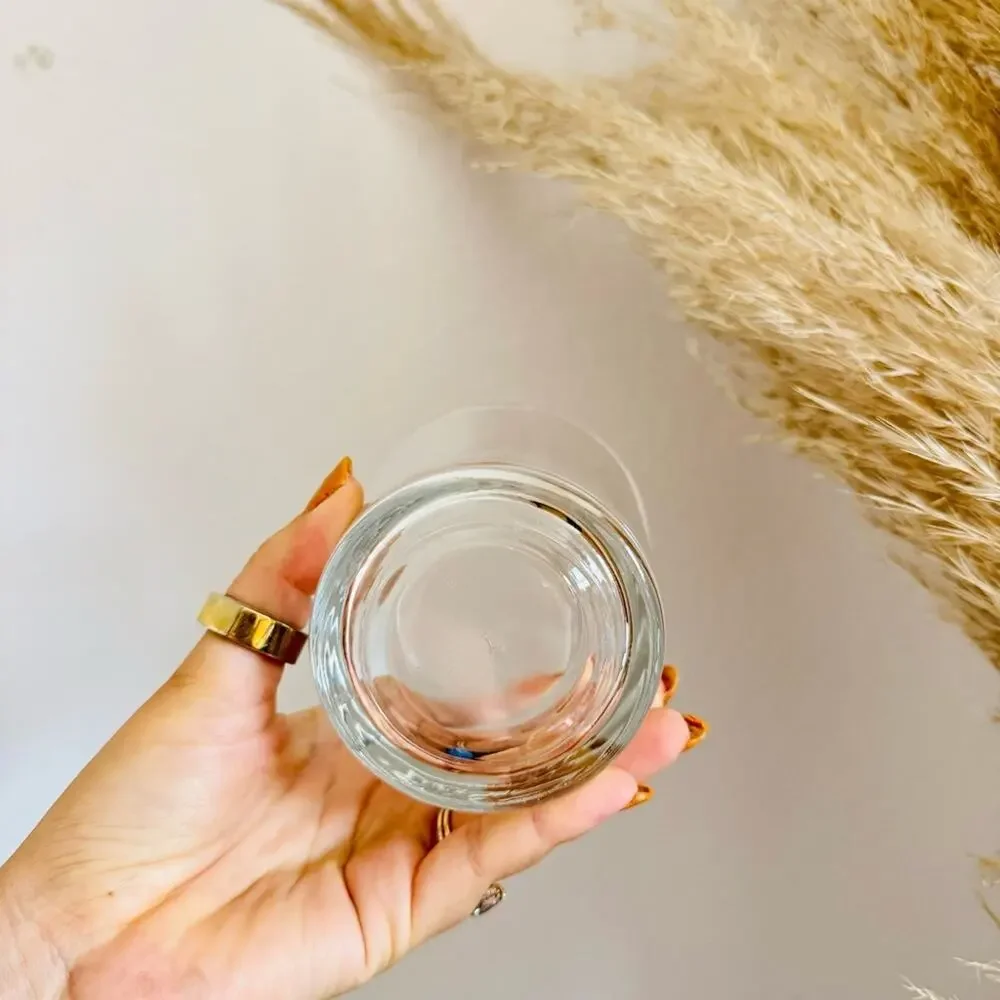 POTTERY BARN Clear Modern Stemless Lowball Juice Glass Drink Wear Glasses Set 3